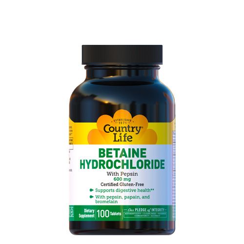 5101_betaine-hydrochloride-100-174200ss-500x500 image Бетаїн гідрохлорид (Betaine Hydrochloride) 600мг 100 таблеток ТМ Кантрі Лайф / Country Life