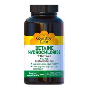 image Бетаїн гідрохлорид (Betaine Hydrochloride) 600мг 250 таблеток ТМ Кантрі Лайф / Country Life
