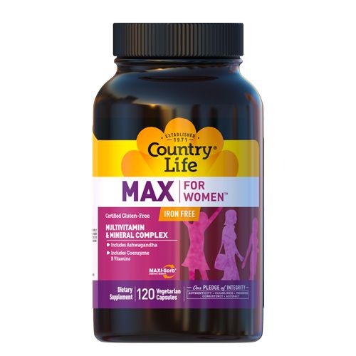 8124-maxforwomanironfree-500x500 image Жіночий комплекс вітамінів і мікроелементів без заліза Max for Women Iron Free Country Life №120