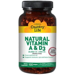 "Country Life Vitamins A and D3 capsules"