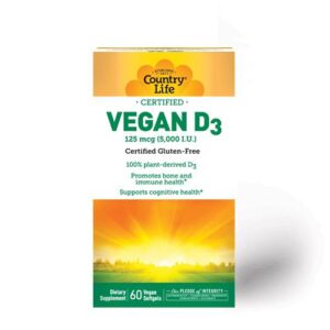 "Vegan D3 5000 IU capsules by Country Life"