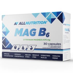 "MAG B6 - 30caps dietary supplement packaging."