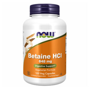 "Betaine HCI 648mg - 120vcaps supplement bottle"