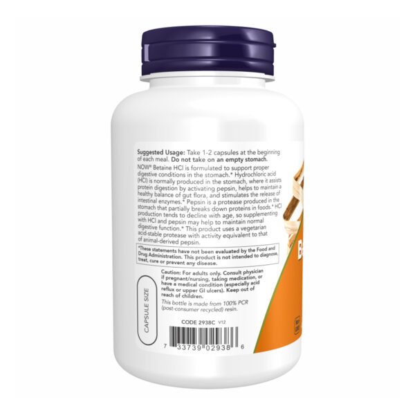 "Betaine HCI 648mg - 120vcaps supplement bottle"