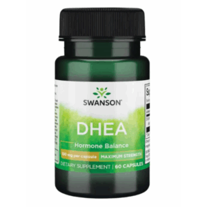 "DHEA 100mg - 60caps dietary supplement bottle."