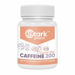 "Stark Caffeine 200mg - 100tabs supplement packaging."