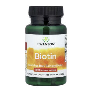"Biotin 5000mcg - 100 caps supplement bottle"