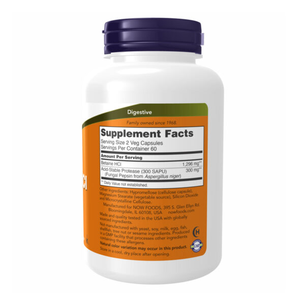 "Betaine HCI 648mg - 120vcaps supplement bottle"