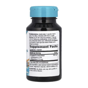 "Ashwagandha - 60 vcaps supplement bottle."