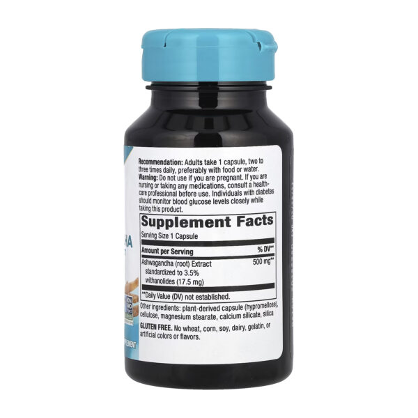 "Ashwagandha - 60 vcaps supplement bottle."