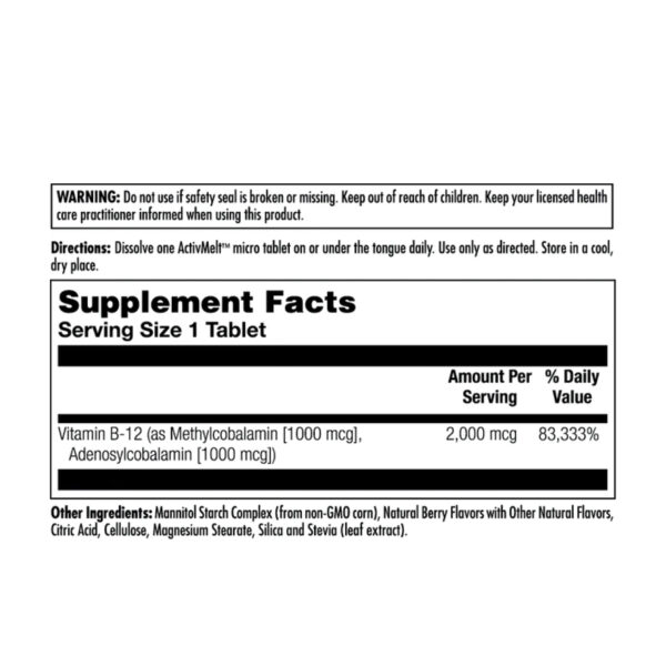 B-12 Methylcobalamin and Adenosylcobalamin 2000mcg tablets