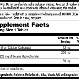 Betaine HCl Plus 250mg - 100 tabs packaging.