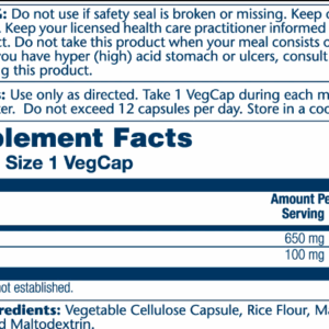 High Potency Betain HCl with Pepsin 650mg packaging.