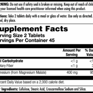 Magnesium Malate 400mg - 90 tablets bottle