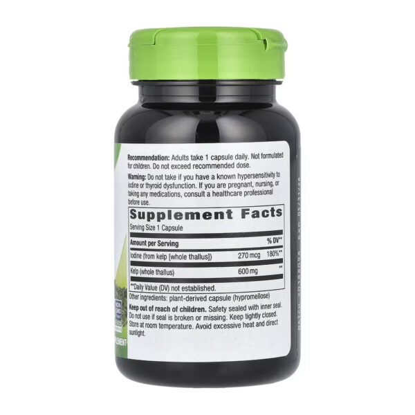 "Kelp - 100 vcaps dietary supplement bottle."