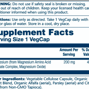 "Magnesium 200mg - 100 vcaps product packaging"