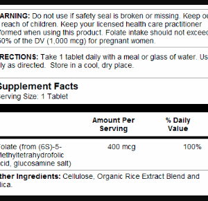 "Methyl Folate 400mcg - 90 tabs packaging"