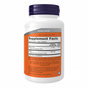 "GABA 500mg - 100vcaps dietary supplement bottle."