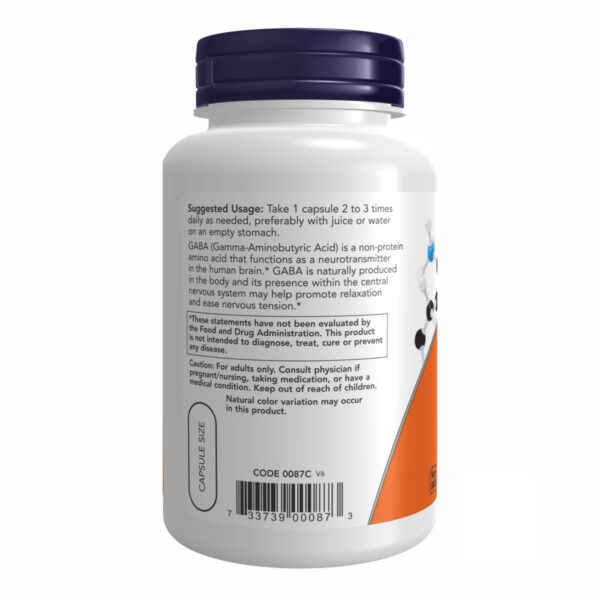 "GABA 500mg - 100vcaps supplement bottle"