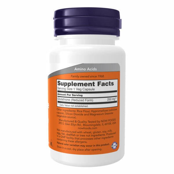 Glutathione 250mg - 60 vcaps supplement bottle.