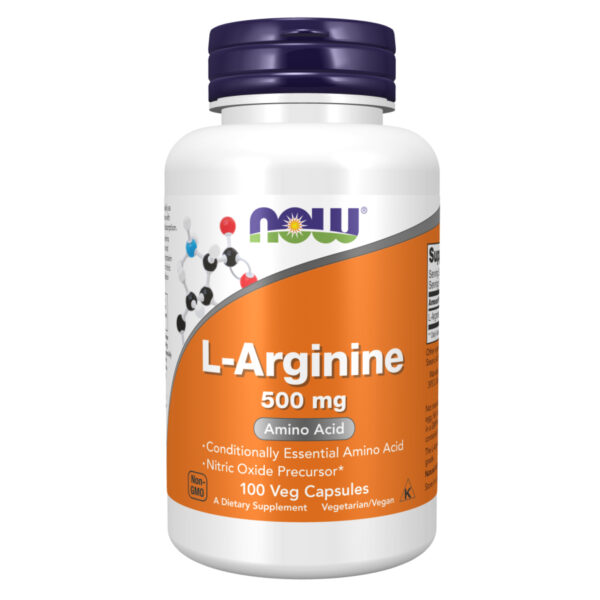 L-Arginine 500mg - 100caps product packaging.