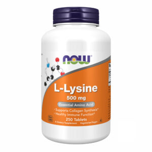 "Lysine 500mg - 250 tabs bottle packaging."