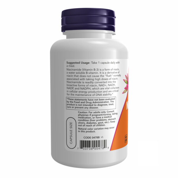 NIACINAMIDE 500mg - 100 vcaps supplement bottle.