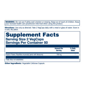 "Passion Flower 700mg - 100 vcaps packaging"