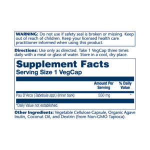Pau D'Arco Bark 550mg supplement capsules.