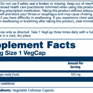 "Psyllium Husk 525mg - 100 vcaps packaging"