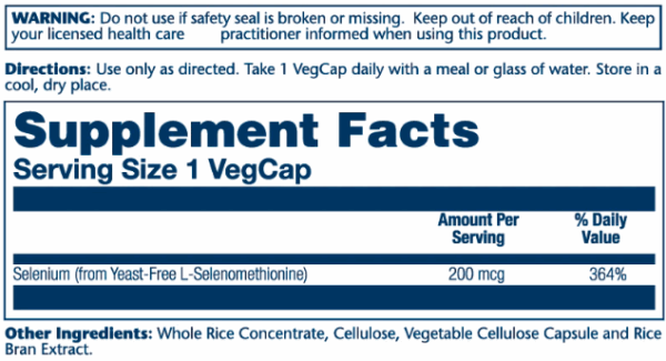 "Selenium Yeast Free 200mcg - 90 vcaps bottle"