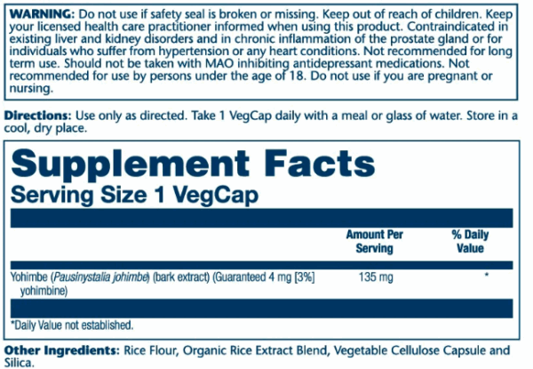 "Guaranteed Potency Yohimbe Bark Extract capsules"