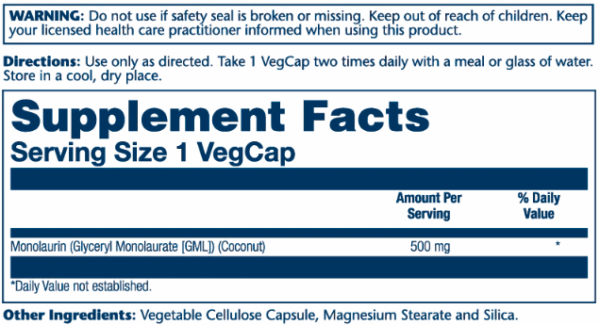 "Monolaurin 500mg - 60 vcaps bottle"