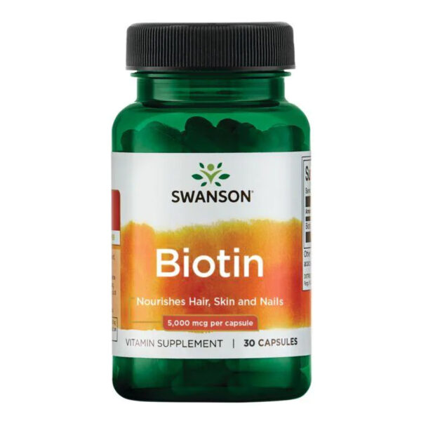 "Biotin 5000mcg - 30 caps supplement bottle"