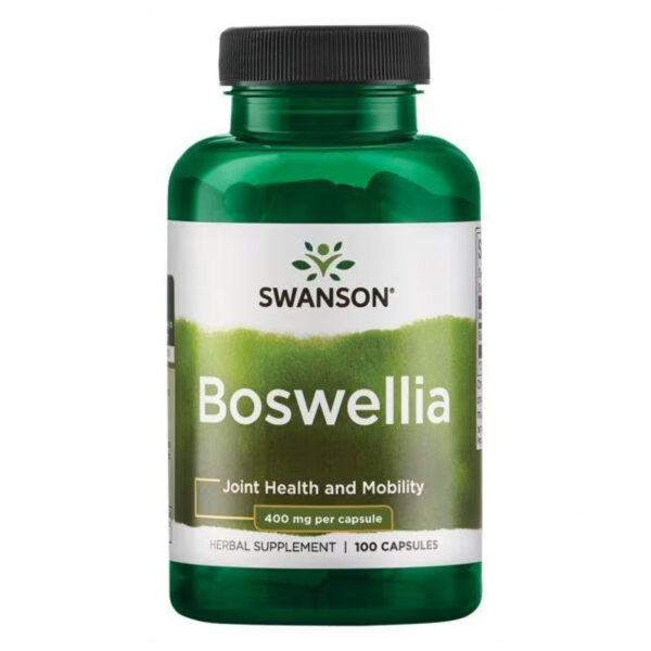 "Boswellia 400 mg - 100caps supplement bottle."