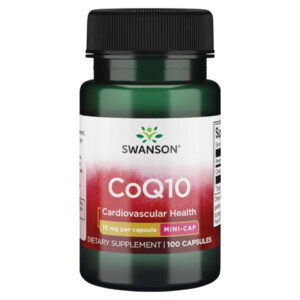"CoQ10 10mg - 100caps dietary supplement bottle."