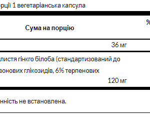 "Ginkgo Biloba Extract 120 mg - 100 veg caps"