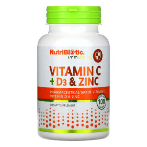 "Vitamin C+D3 & Zinc - 100 caps packaging."