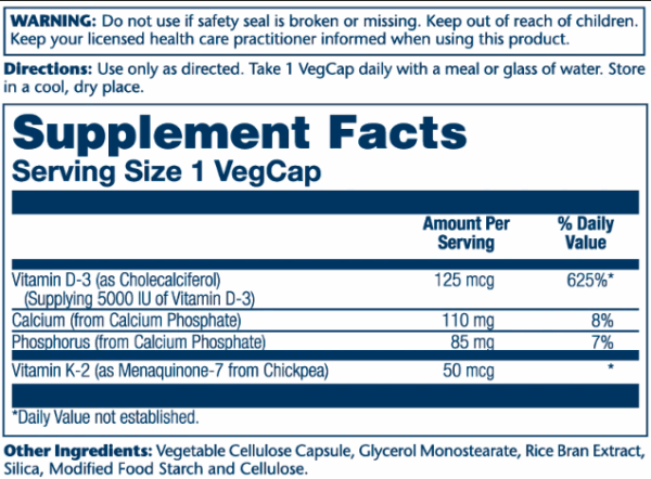 "Vitamin D-3 & K-2 - 120 vcaps bottle"