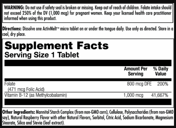 folic acid methyl b 12 activmelt lozenge raspberry btl plastic 800mcg 60ct 15072105101666 5b485fa684