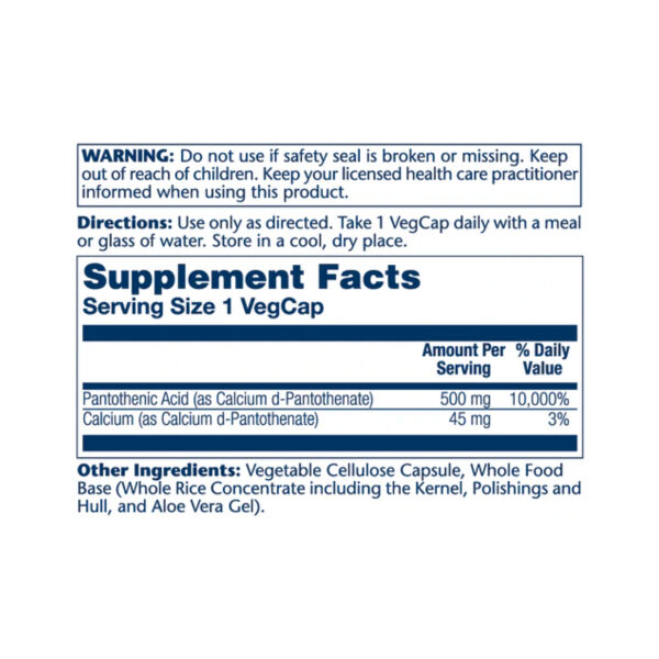 pantothenic acid 500mg 100 veg caps 19753908761003 3fdf660084